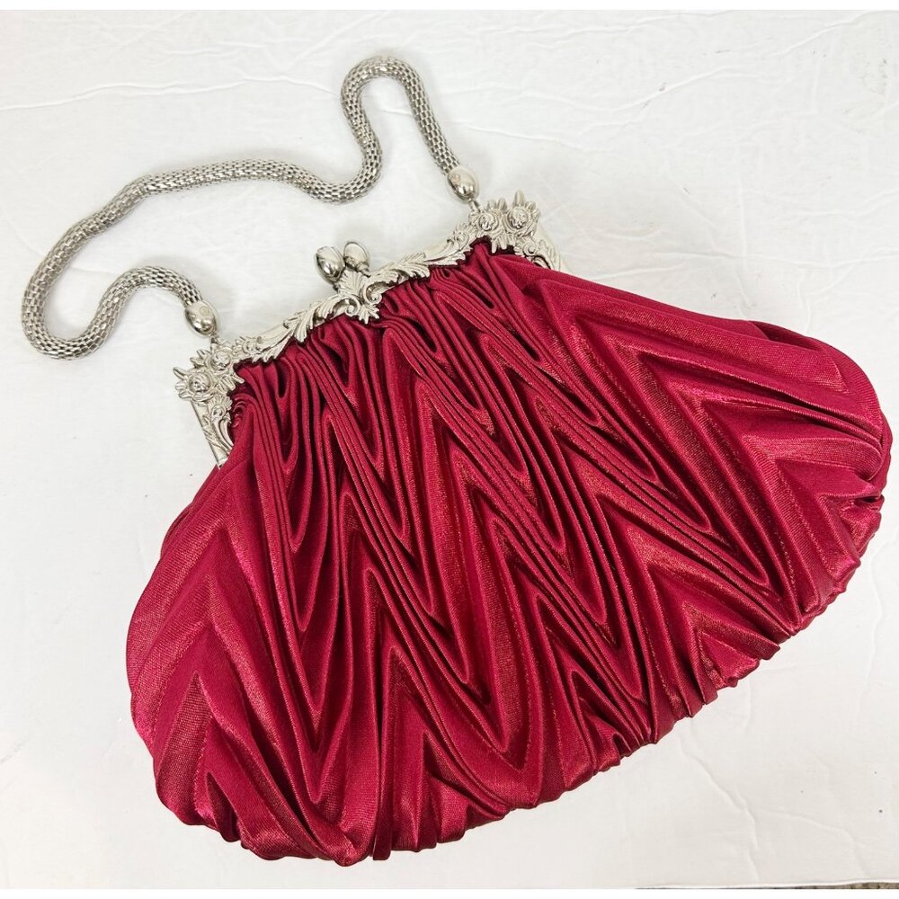 Vintage Y2K Cache Red Pleated Kisslock Mini Handbag Purse Formal Women's